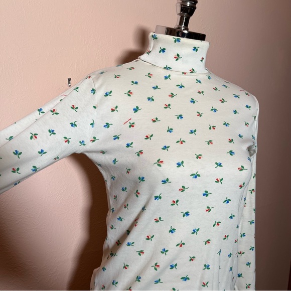 Vintage 60 70 Obermeyer Cottagecore Flower Ski Turtleneck Tee shirt Base Layer - Picture 9 of 16